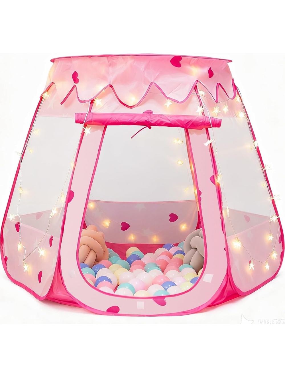 Kids Pink Play Castle Tent with star lights